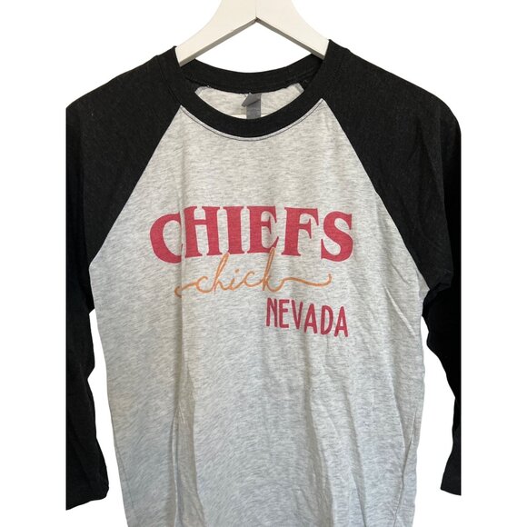 Custom Chiefs Chick Nevada Raglan Baseball Tee Heather Grey W/ Black Sleeves - Picture 2 of 3